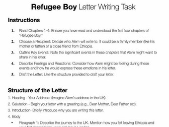 Refugee Boy Letter Writing Task