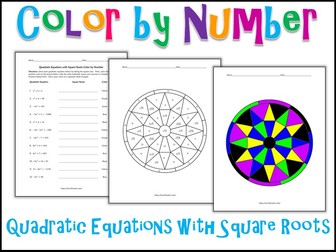 Quadratic Equations With Square Roots Color by Number