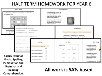 Half Term / End of Term / Easter Holiday - Year 6 Homework  - A SATs Based Booklet for Revision