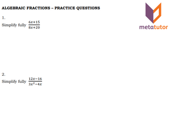 Metatutor Algebraic Fractions Worksheet