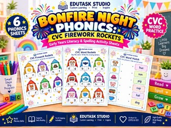 Bonfire Night Phonics CVC Firework Rockets | Early Years Literacy Activity Sheets