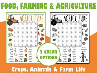 Food, Farming & Agriculture Word Search Puzzle | Crops, Animals & Farm Life
