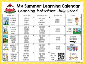 ESL Pete the Cat Summer Learning Calendar