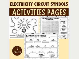 Electricity Circuit Symbols – STEM Physics Diagram + Word Search + Coloring Pages
