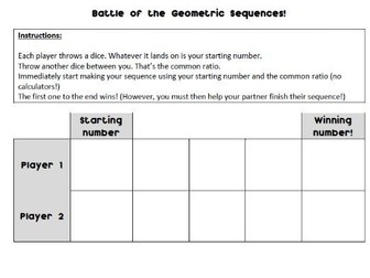 Geometric Sequences Dice Game