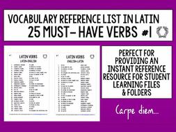 LATIN VERBS 25 MUST-HAVE VERBS REFERENCE LIST #1 by LivelyLearning ...