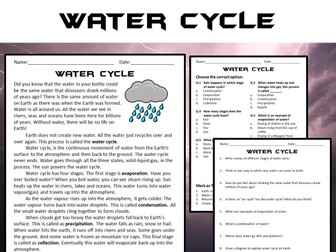 Water Cycle Reading Comprehension Passage and Questions - PDF