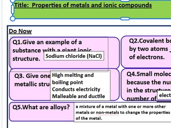 Properties of metal and ionic compounds