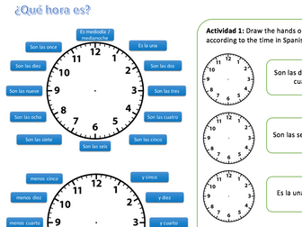 ¿Qué hora es? Spanish KS3 Worksheet - Telling The Time - Reading and Writing - PPT AVAILABLE
