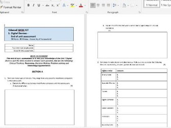 Edexcel iGCSE ICT Unit 1 Digital Devices Assessment and ANSWERS