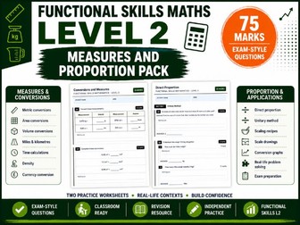 Functional Skills Maths Level 2 Measures and Proportion Pack
