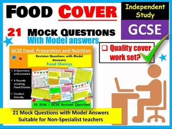 GCSE Food Cover Work/Cover Lesson - 21 Mock Questions - Food Choices