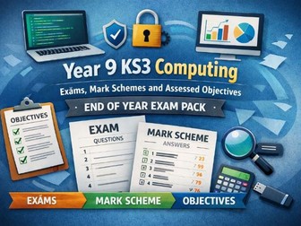 Year 9 Computing Exam Papers with Mark Schemes and Objectives – Complete KS3 Assessment Pack