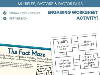Multiples, Factors & Factor Pairs | Worksheet Activity | Four Operations
