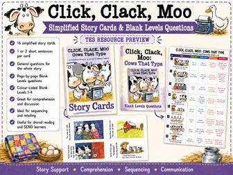 Story cards & Blanks Levels: Click Clack Moo Cows That Type