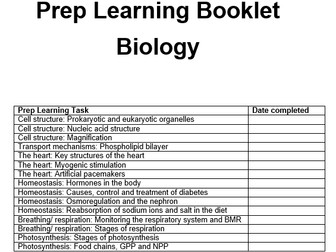 AQA L3 APPLIED SCIENCE (1775) - Y12 Biology prep learning booklet