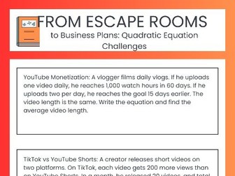 From Escape Rooms to Business Plans: Quadratic Equation Challenges