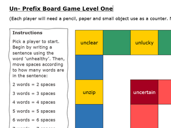 Un- Prefix Board Game Level One - KS1 Word Reading