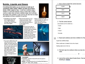 Solids, Liquids and Gases - KS2 Primary Reading Comprehension National Test Style Sample Questions