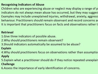 Unit 2: Keeping Children Safe Learning Aim D Comprehension Activity Pack Safeguarding