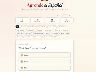 Aprende el Español: Spanish Vocabulary and Verb Practice