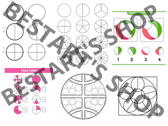 Circle Fractions Blank Template to Color In Math - Halves, Quarters Clip Art