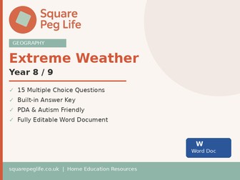 Geography Extreme Weather Year 8/9 PDA Friendly Printable Worksheet