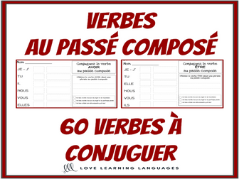 Verbes Au Passe Compose 60 Verbes Francais A Conjuguer Teaching Resources