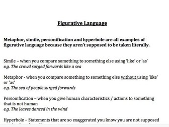 Figurative Language - Metaphor, simile, personification & hyperbole