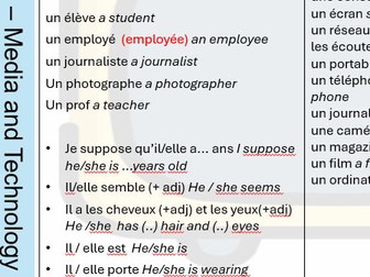 Edexcel GCSE French Photo Crib Sheets per Theme