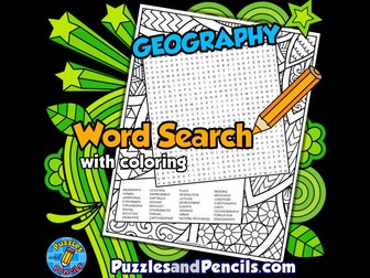 Geography Word Search Puzzle with Colouring