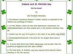 Ireland and St. Patrick's Day: Free Factoids(Possible Interactive Notebook Activity