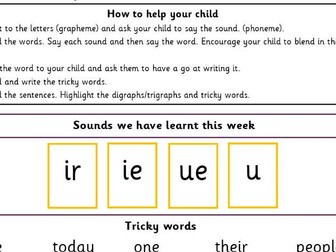 Little Wandle Homework sheets Year 1 Autumn 2 Week 1-5