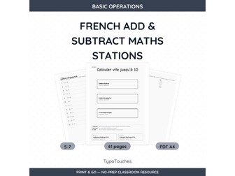 French Add & Subtract Maths Stations | 61 pp