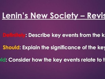 Russia Lenin's New Society Revision Summary KI2 AQA 1A