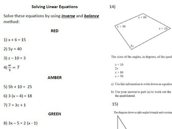 Solving linear equations revision with ANSWERS