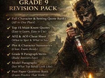 Macbeth Grade 9 Pack + Quotes / Context / AO2 / Character Sheets/ Questions