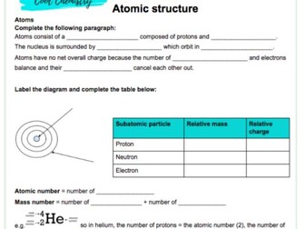 Chemistry Atomic structure workbook and answers- IB standard level or A-level