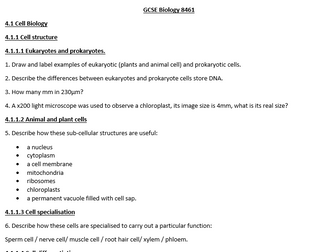 AQA GCSE Biology: 441 revision questions based directly from the specification