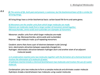 Biology - AQA Biological Molecules