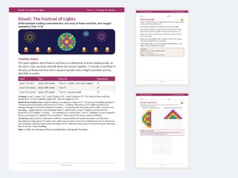 Diwali Reading Comprehension 3 Levels Y2–Y4