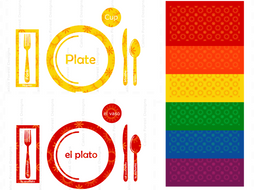 Bilingual Set of 12 Spanish + English Placemats Table Setting Montessori Waldorf