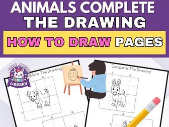 Easy & Fun Grid Drawing Cute Animals for Kids: Complete the Animal Art
