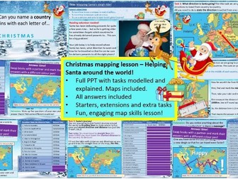 Geography Christmas mapping lesson! KS3 KS4 SEN  Plan Santa´s journey with maps, compass and scale