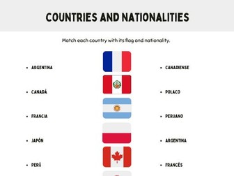 Match-up flags & nationalities in Spanish