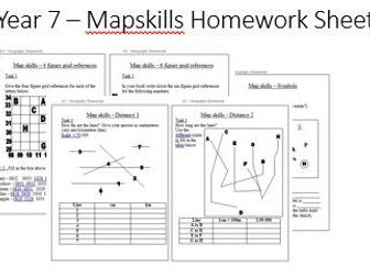 Set of homework sheets for KS3 mapskills