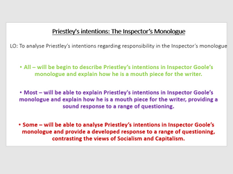 Priestley's Intentions The Inspector as a Mouthpiece. The Inspector's Monologue.