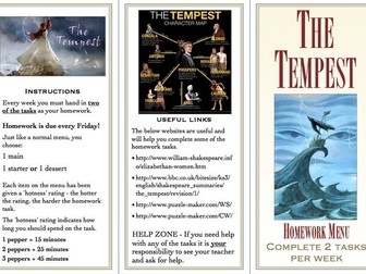 The Tempest Homework menu