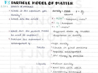 Grade 9 Particle Model Of Matter Paper 1 Combined Science Higher Physics AQA Specification notes