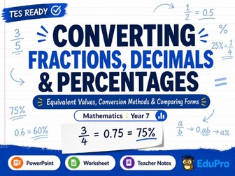 Converting Fractions, Decimals and Percentages | Year 7 Maths Lesson + Worksheet